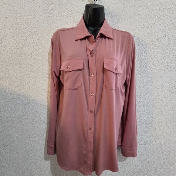 Blue Mood Womens Long Sleeve Button-Up Blouse Pink Large cottagecore - Picture 1 of 7